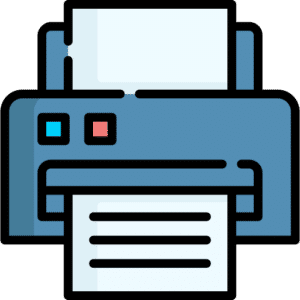 Blue printer printing a page icon.